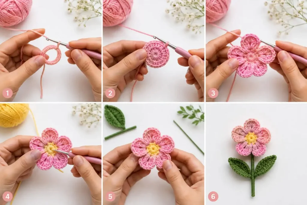 Handmade crochet flowers made with yarn